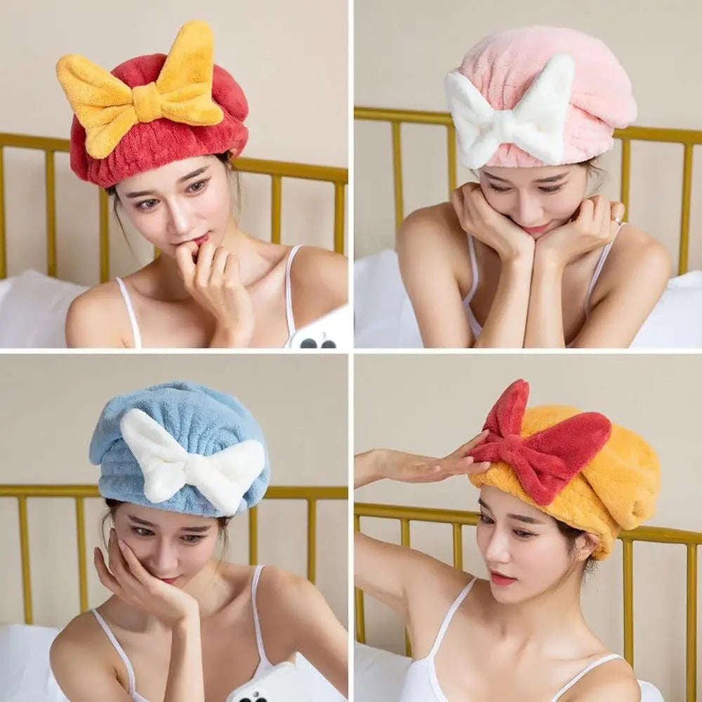 Absorbent Microfiber Hair Drying Turban Towel With Bow Tie