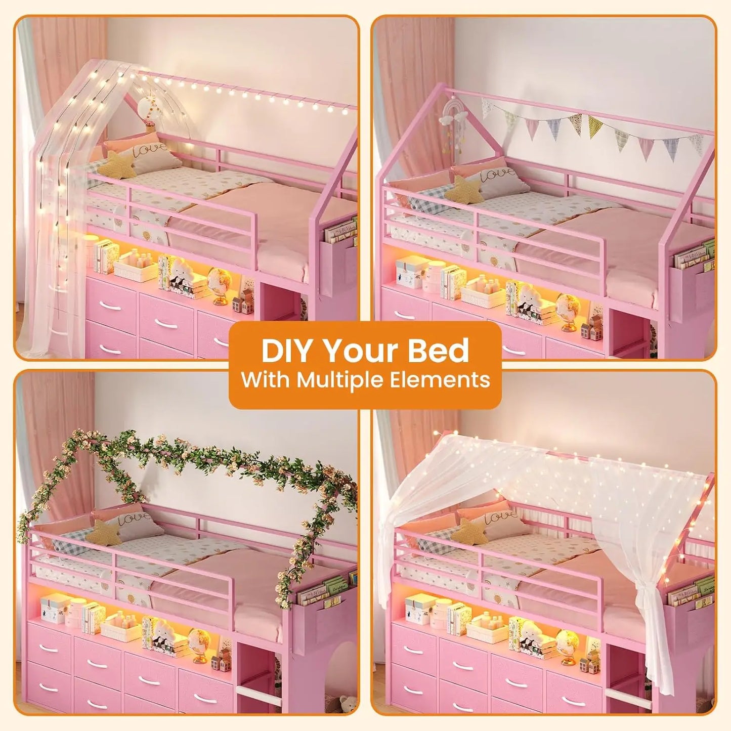 Loft Bed For Kids With Storage Drawers And LED Lights