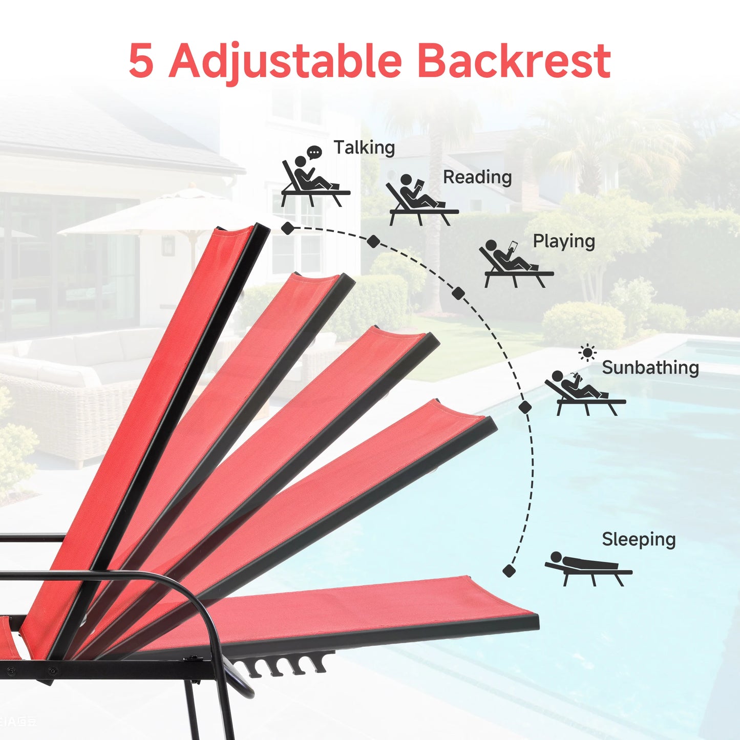 JHK Folding Portable Beach Chair With Armrests Metal Frame Outdoor Lounge