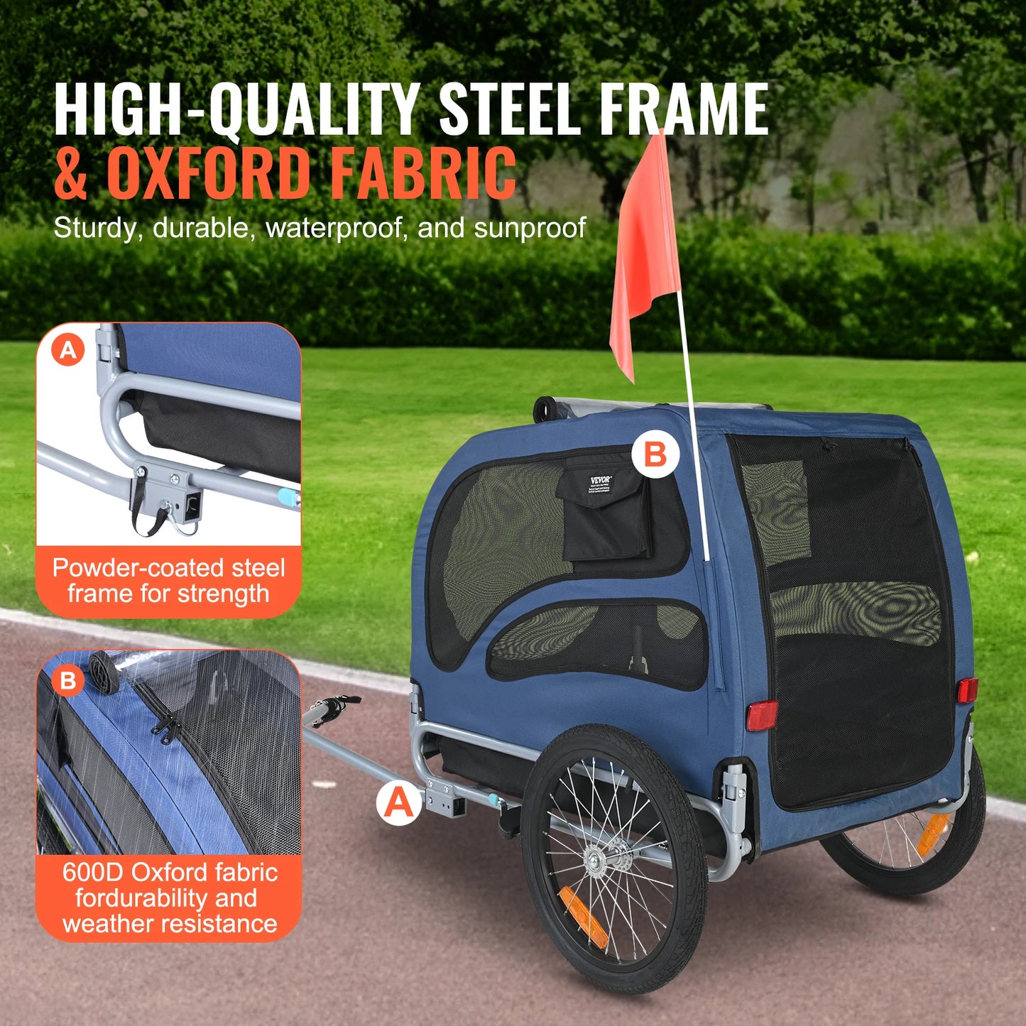 Pet Bicycle Trailer Carrier ForDogs With Reflectors And Safety