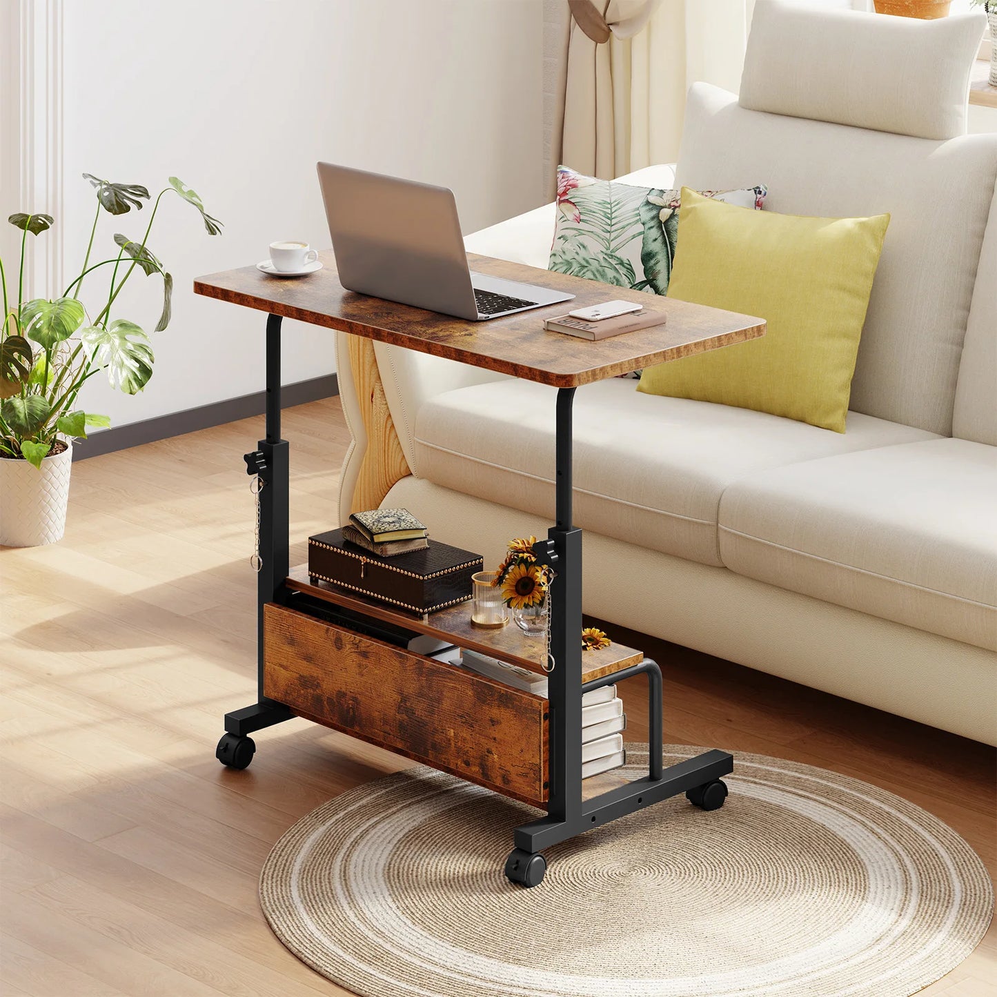 JHK Adjustable Height Mobile Standing Desk With Locking Wheels