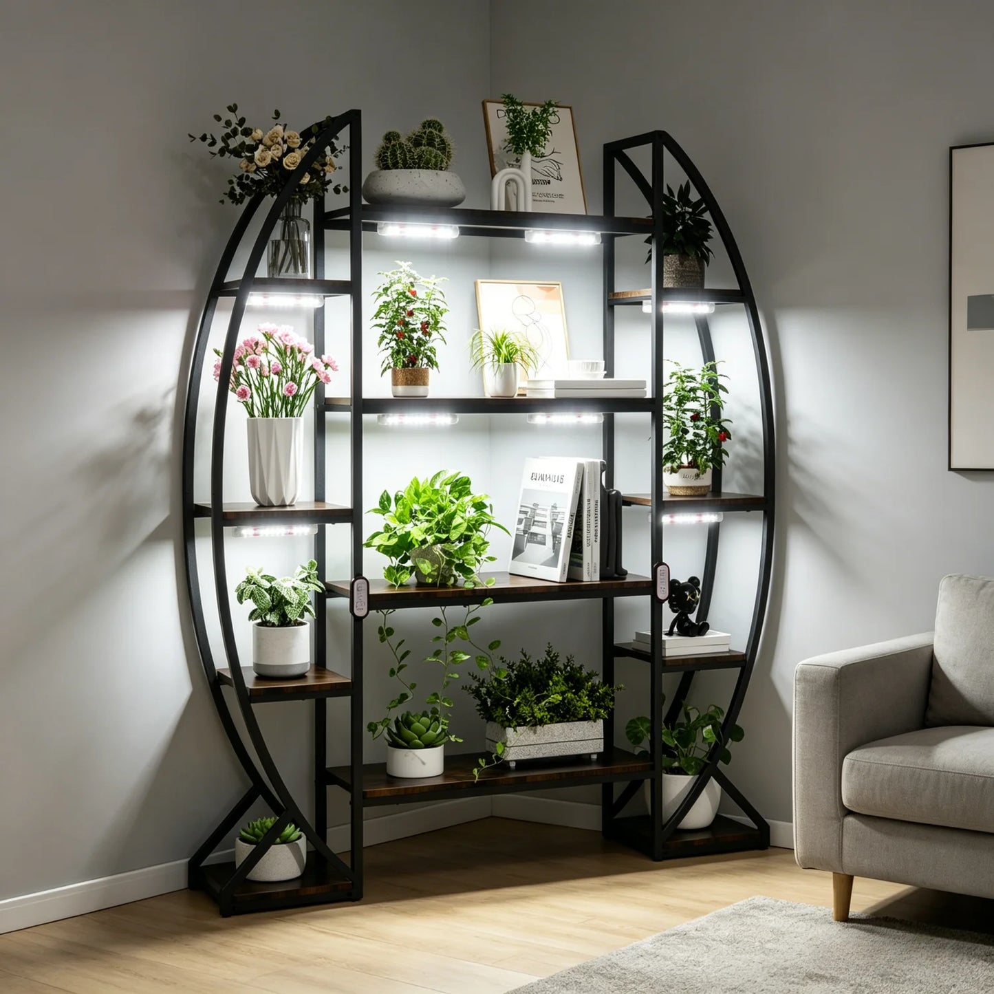 Metal Half Moon Plant Stand Multilayer Garden Flower Rack