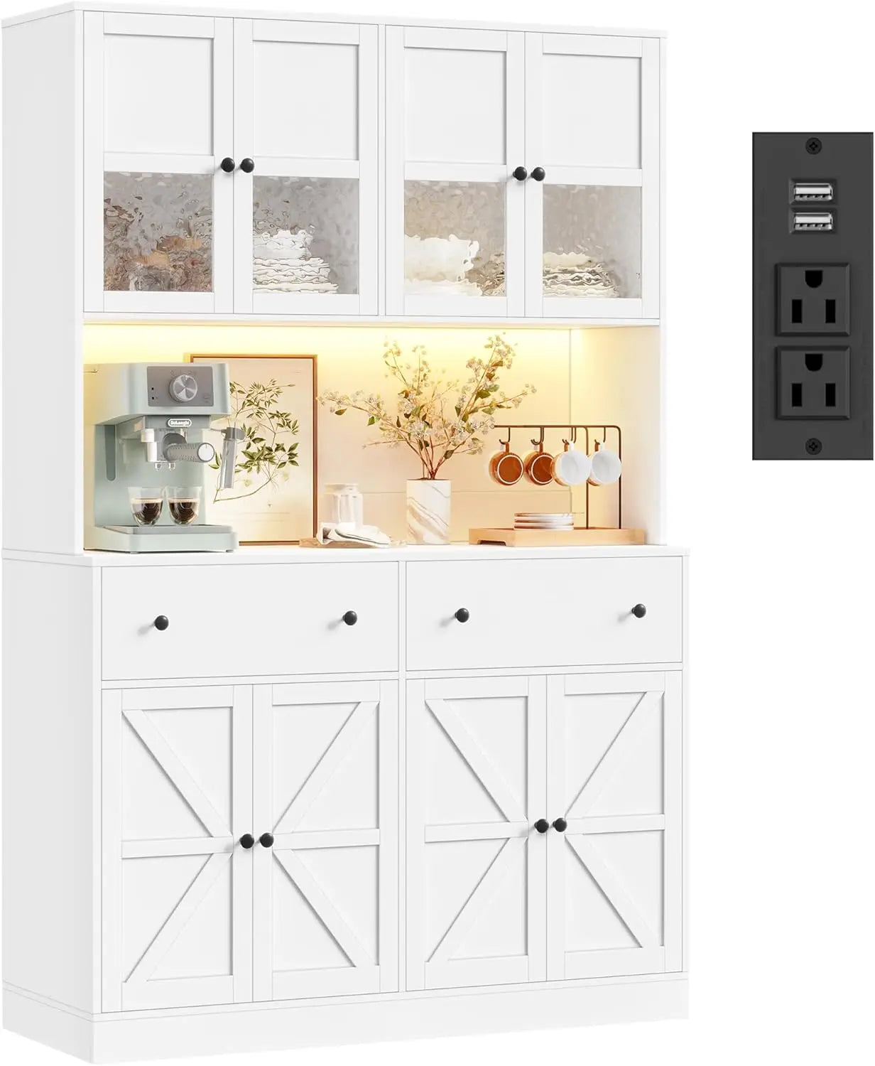 Farmhouse Kitchen Pantry With Led Light And Microwave Mount