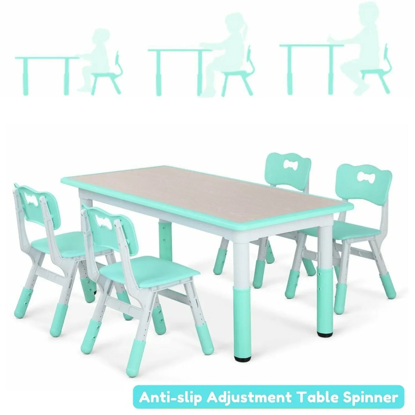 AuAg Height Adjustable Kids Table And Four Chairs Set