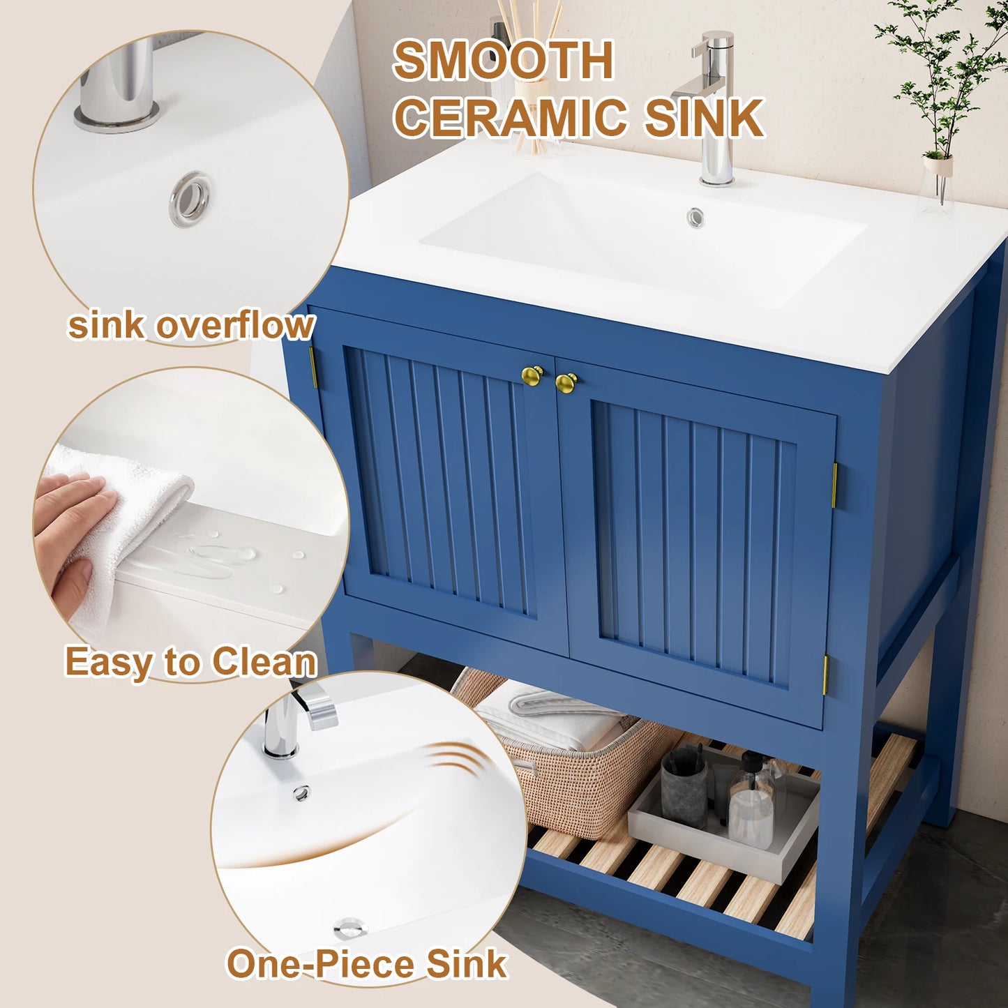 White Farmhouse Bathroom Vanity With Sink And Storage