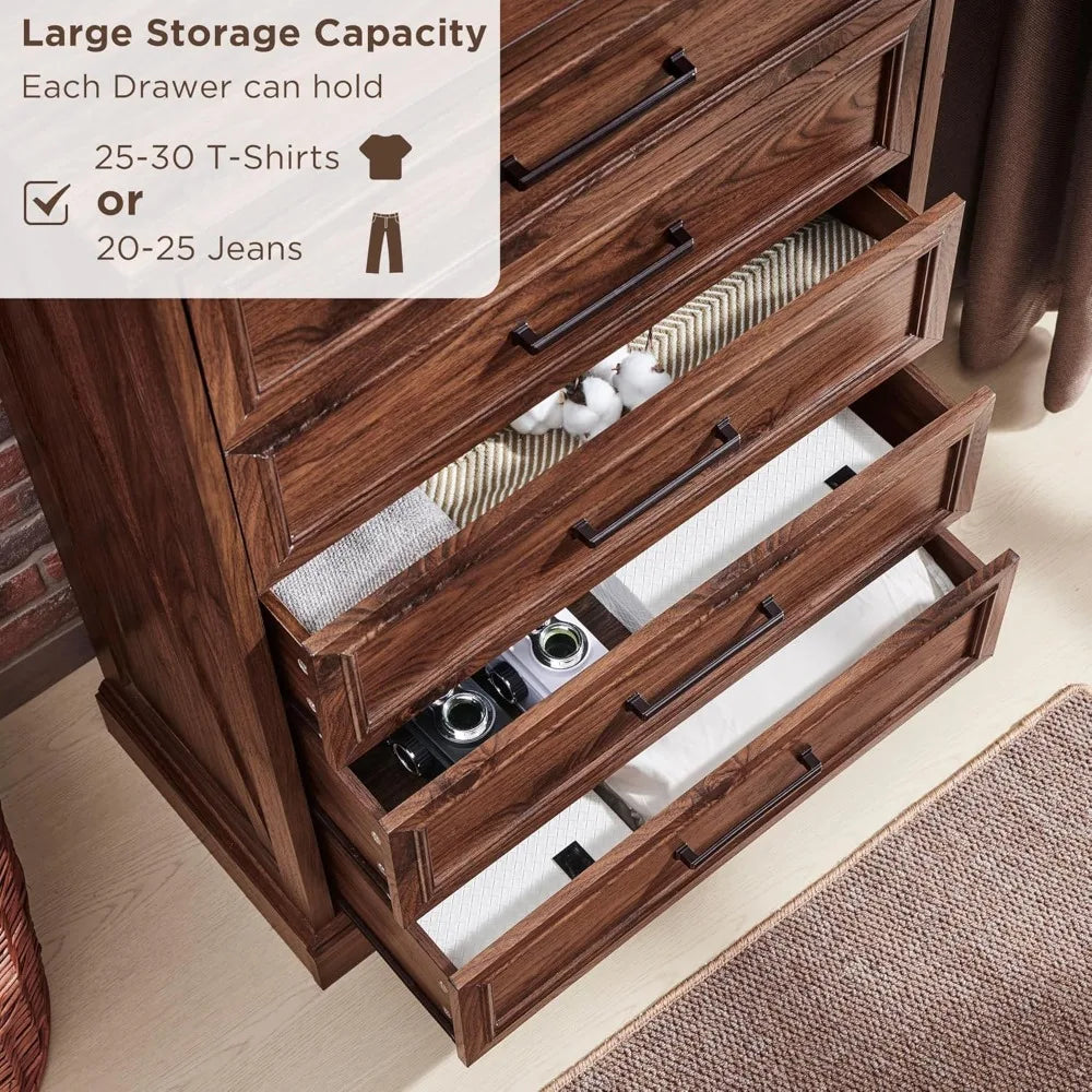 RBXC Farmhouse 5 Drawer Dresser Chest For Bedroom Storage