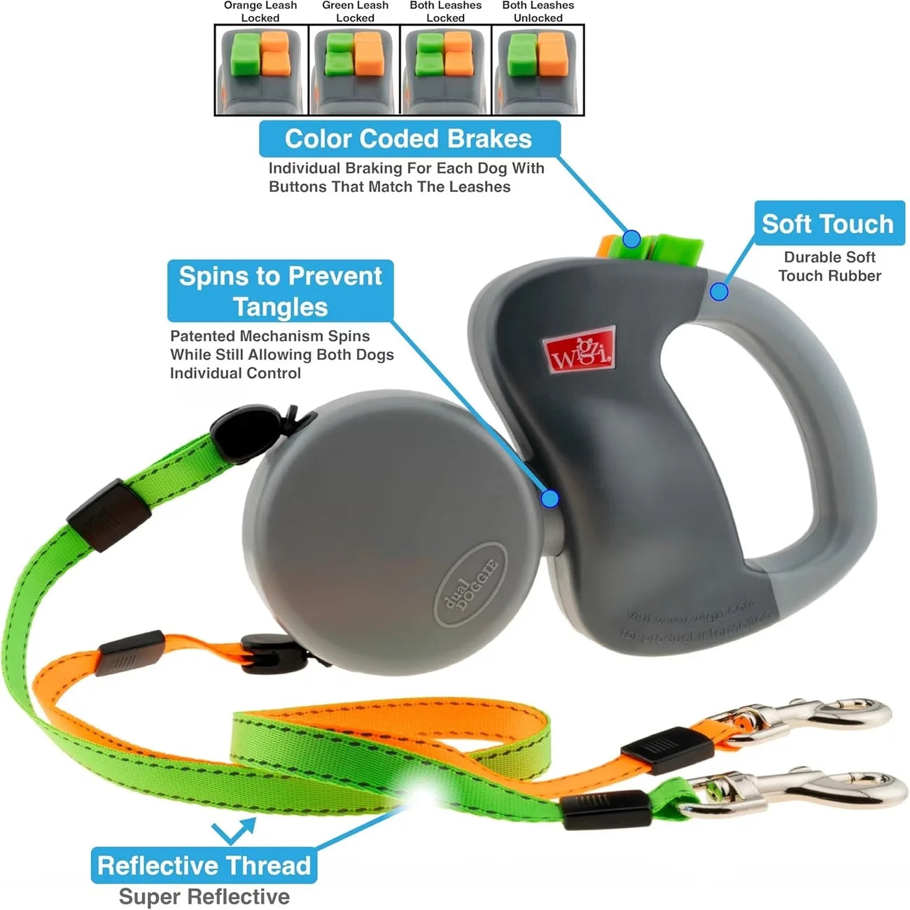 Dual Head Self Retracting Pet Leash for Two Dogs Outdoor