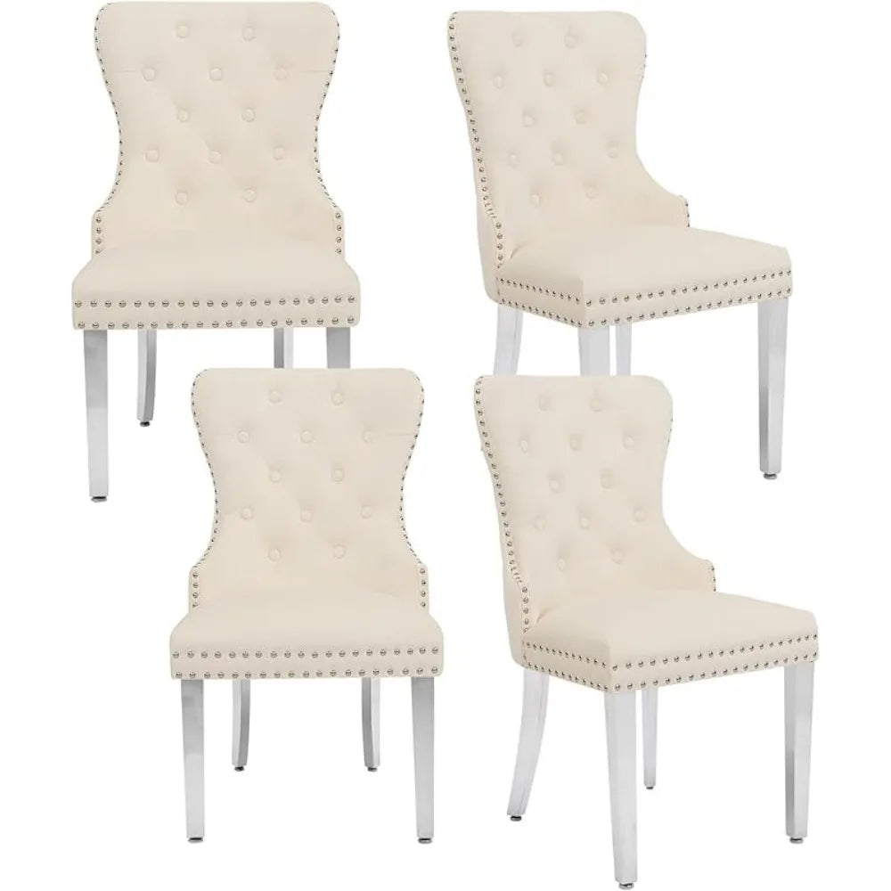 Velvet Tufted Dining Chairs With Stainless Steel Legs