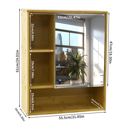 Wisfor Bamboo Bathroom Cabinet With Mirror And Medicine Storage