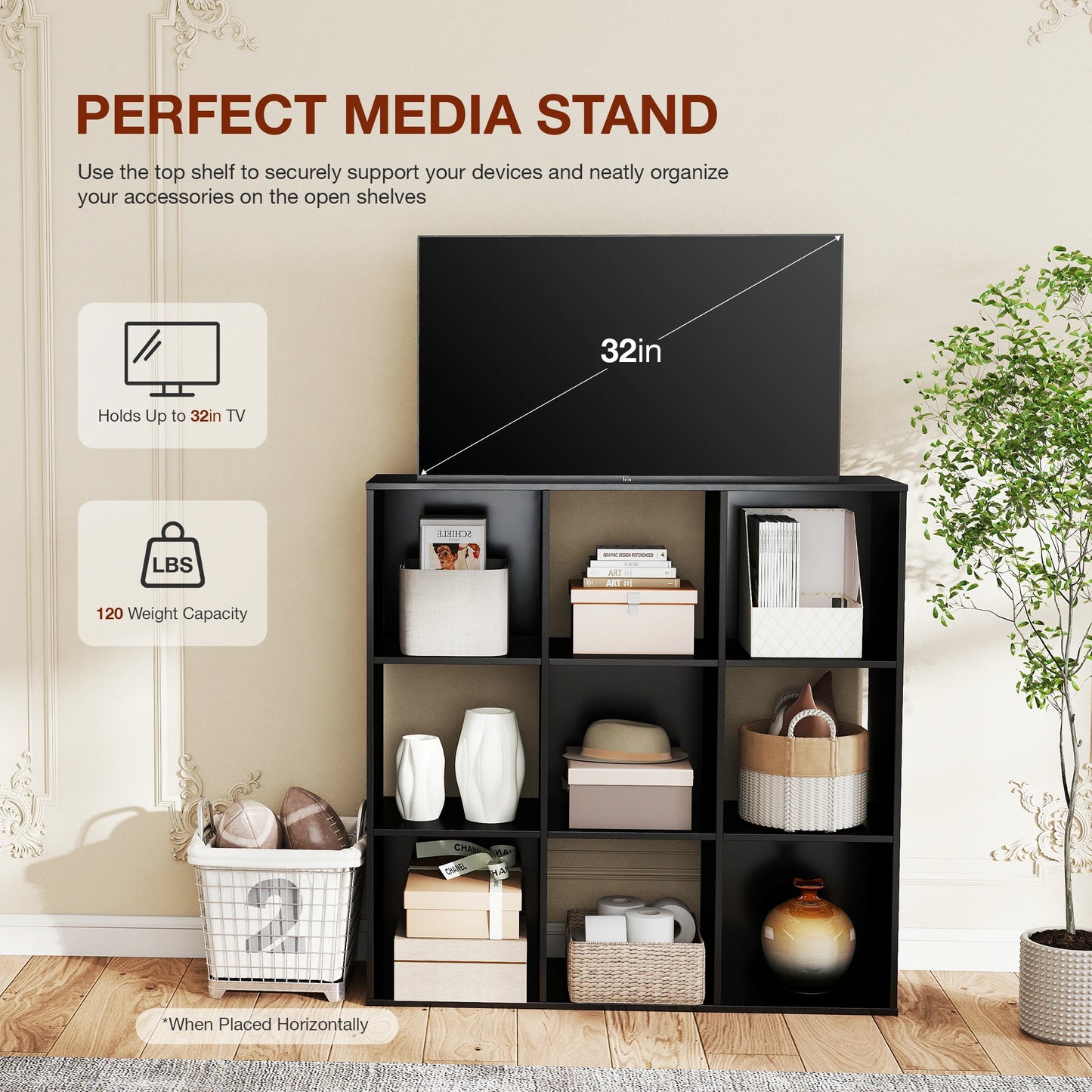 JHK Nine Cube Storage Organizer Wooden Shelf Bookcase