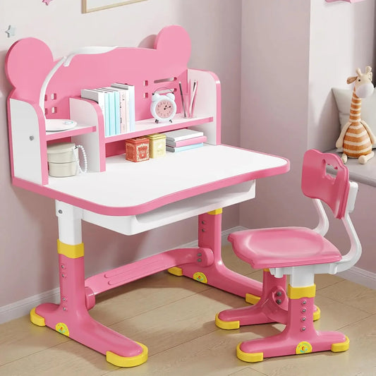 Kids Height Adjustable Desk And Chair Set With Bookstand