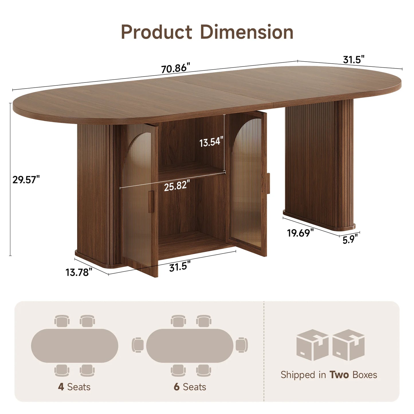 Onbrill Modern Oval Wood Dining Table With Led Lighting