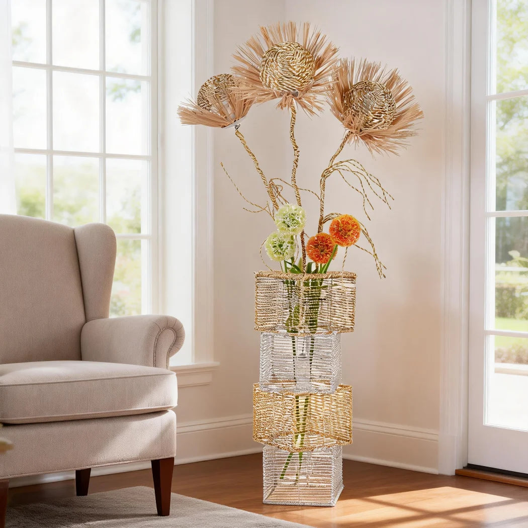 Modern Rattan Floor Lamp Dimmable with LED Bulbs Living Room