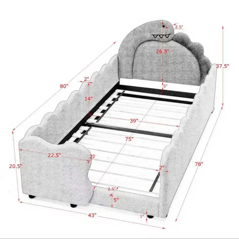 Dinosaur Shaped Kids Bed Frame With Safety Guard Rails Solid Wood