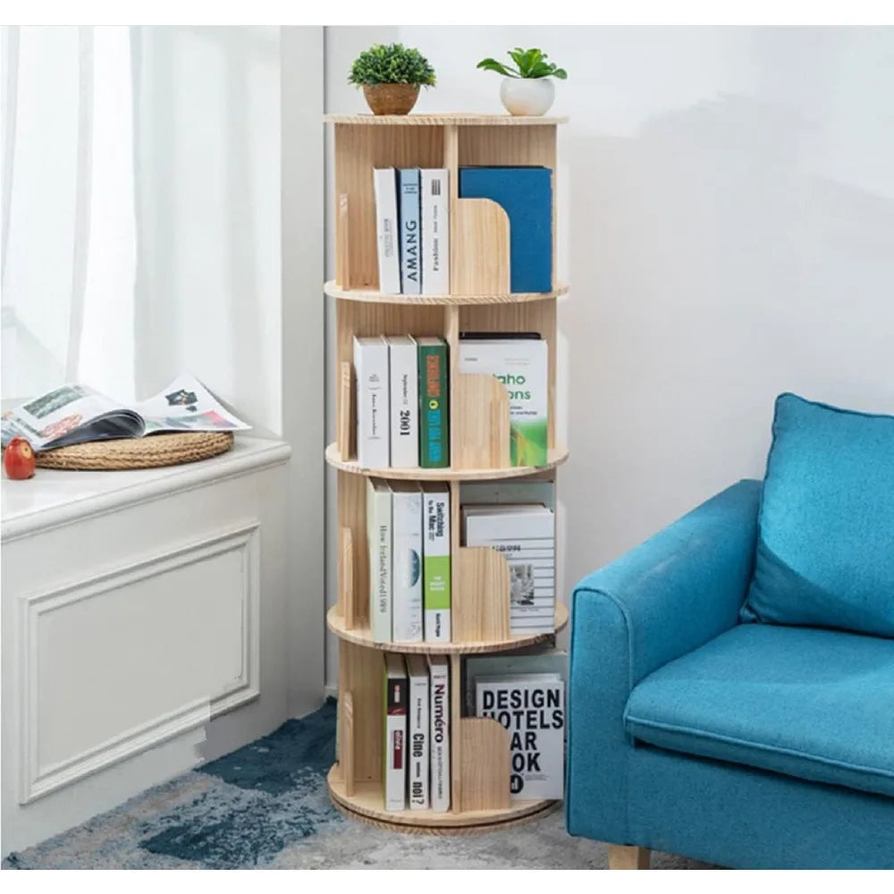 DAFIFY Rotating Wooden Bookshelf 360 Display 4-Tier Floor Standing