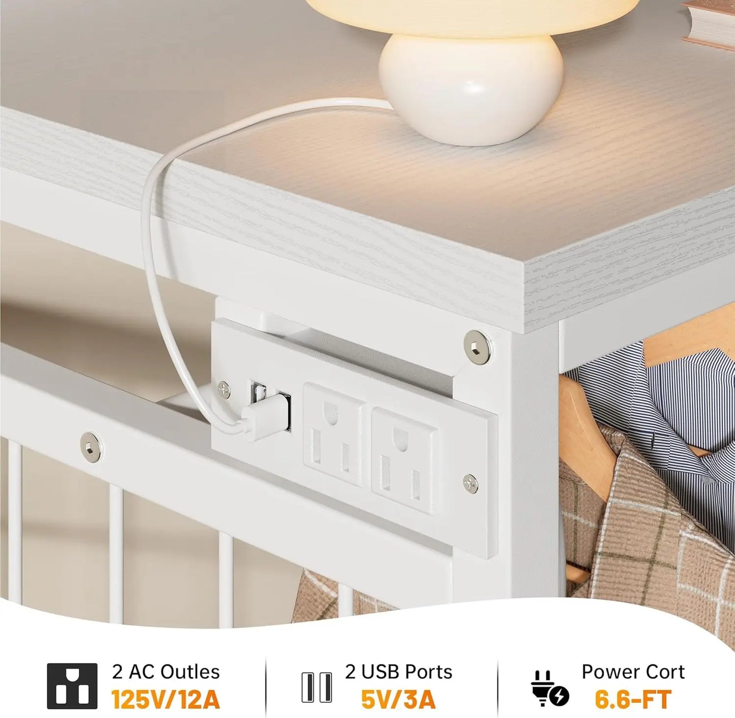 Modern Dresser With Hanging Rack And LED Lights Charging Station