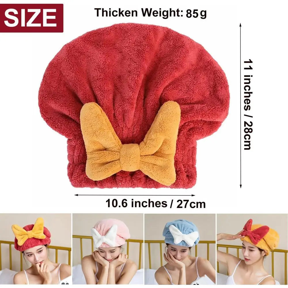Absorbent Microfiber Hair Drying Turban Towel With Bow Tie