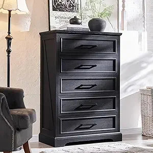 RBXC Farmhouse 5 Drawer Dresser Chest For Bedroom Storage
