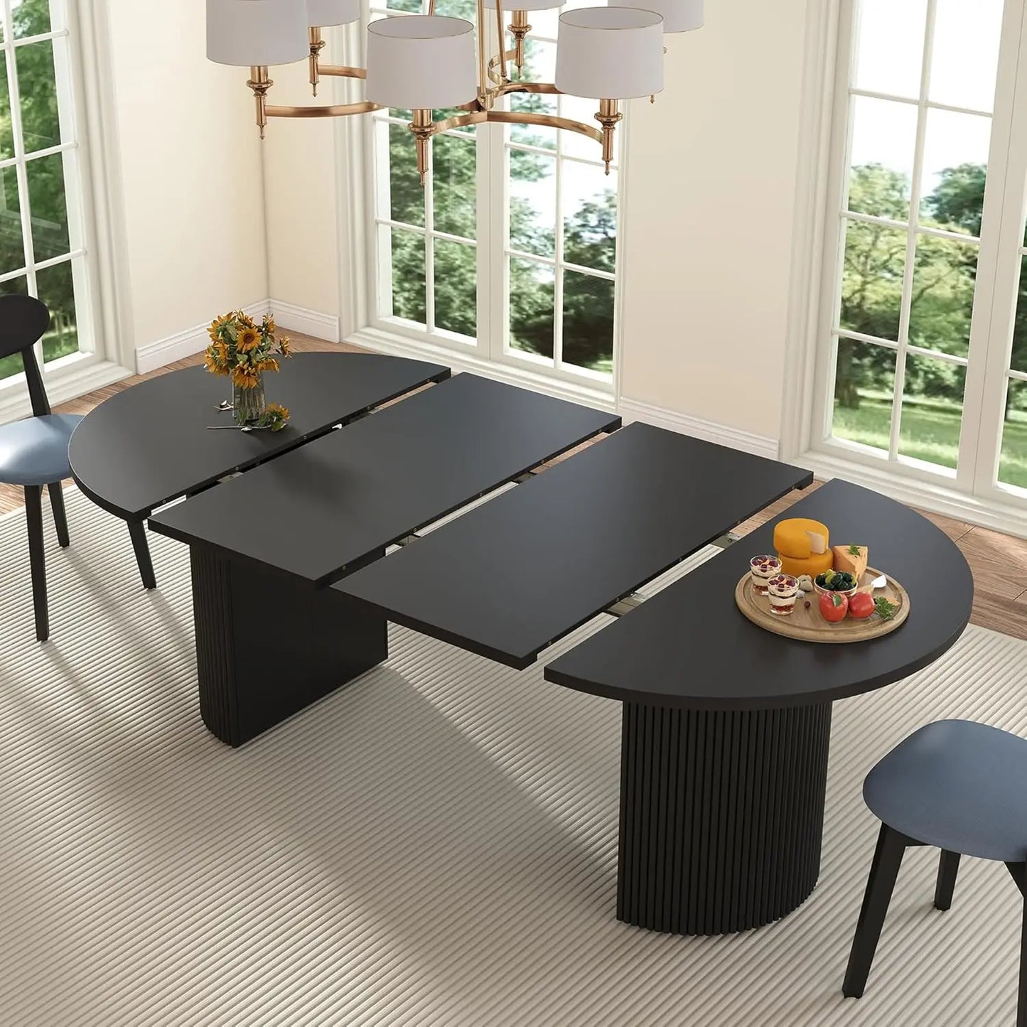 Extendable Dining Table With Fluted Base Modern Oval Design