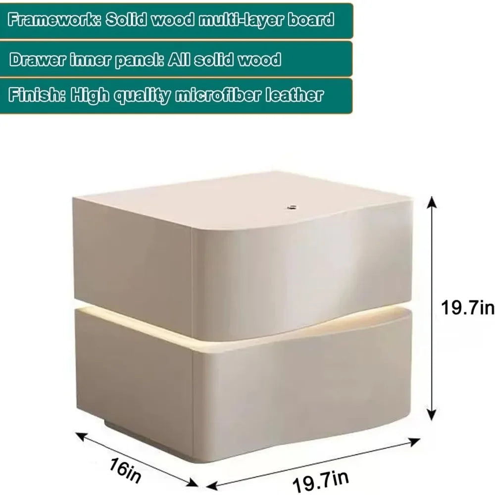 MOYU Solid Wood Nightstand with LED Strip Drawer Bedside Table