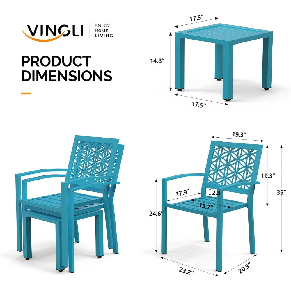 3-Piece Outdoor Bistro Set Stackable Metal Table and Chairs