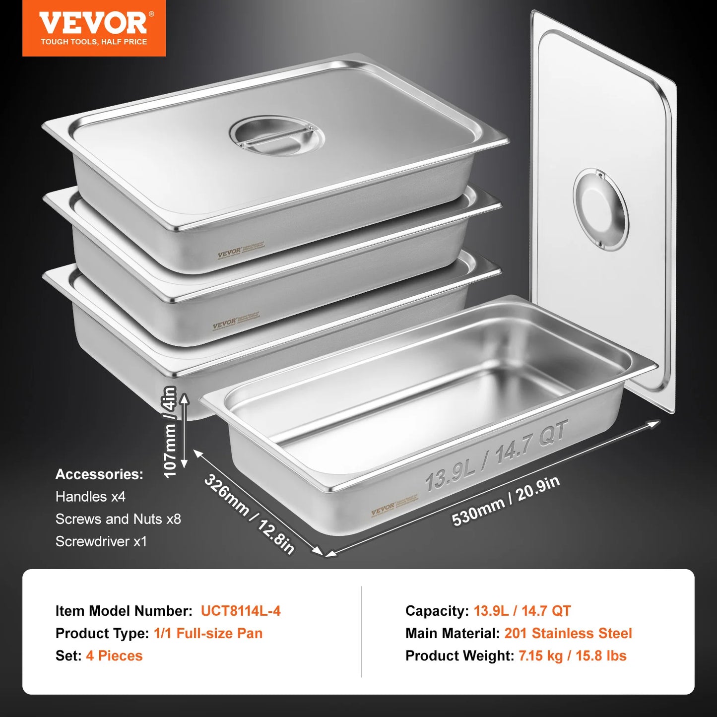 SucceBuy Commercial Stainless Steel Steam Table Pan With Lid