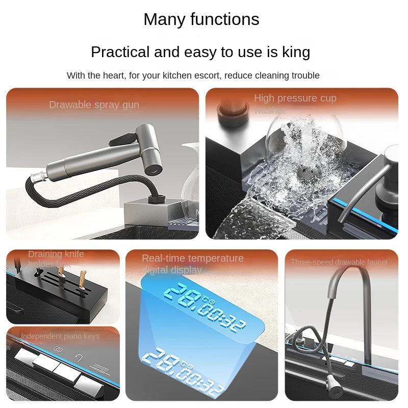 Nianronghua Stainless Steel Waterfall Kitchen Sink With Digital Display