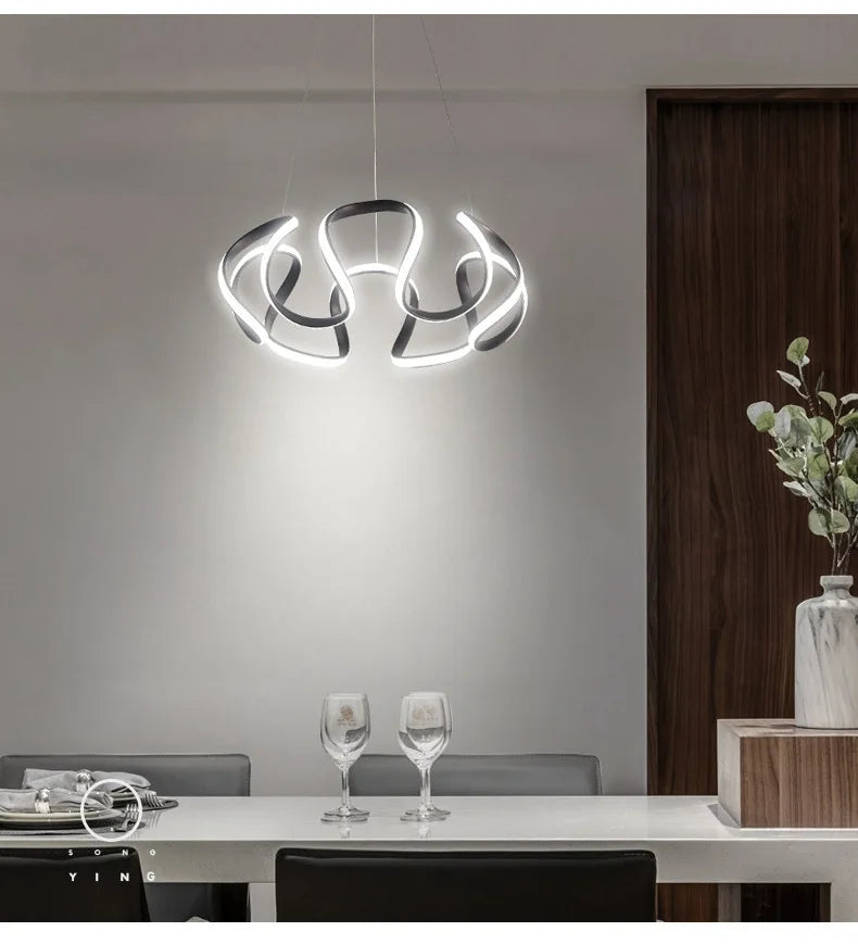 Vetrulus Polished Chrome Nordic Twisted LED Pendant Light Chandelier