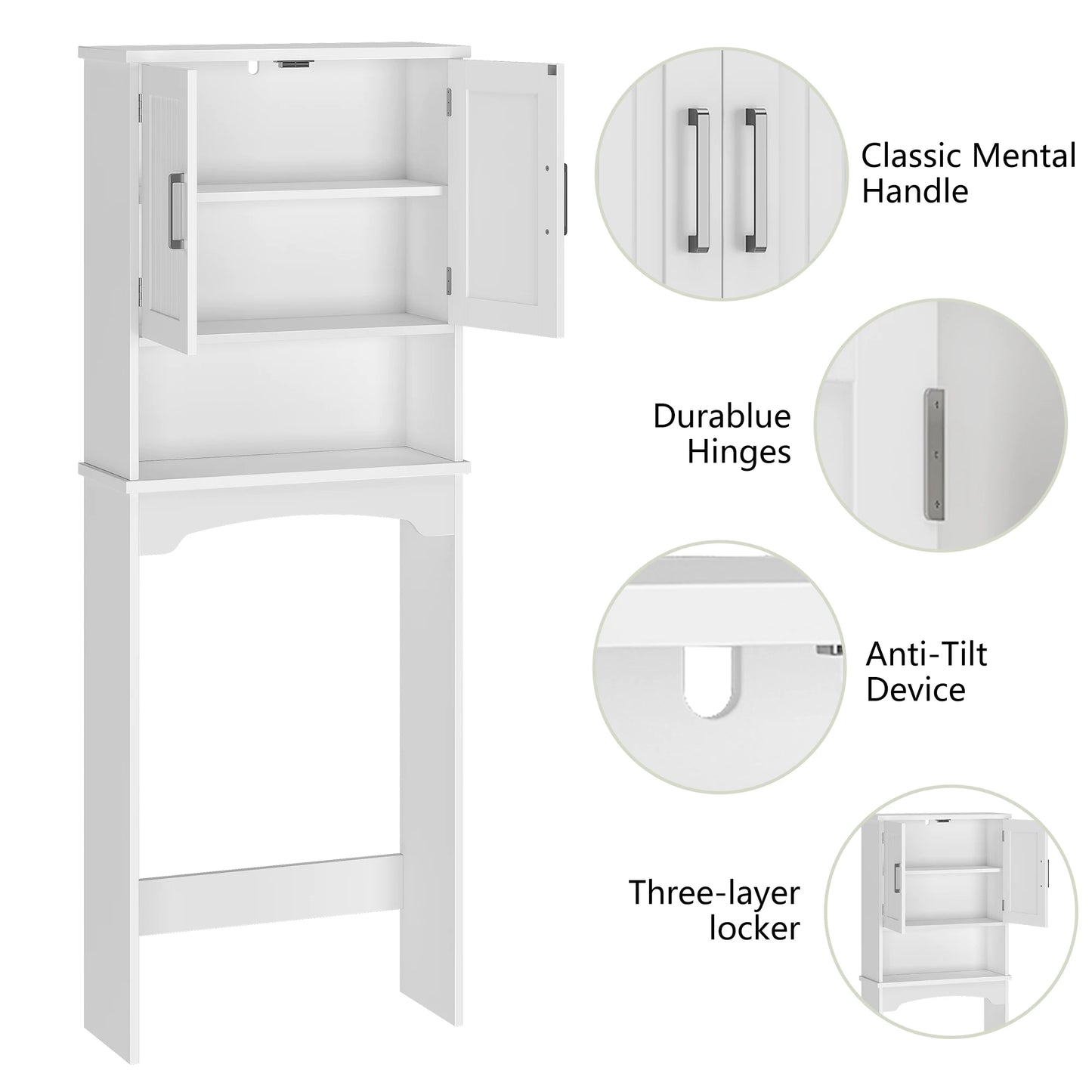 HiMiss Over Toilet Storage Cabinet With Double Doors And Shelf