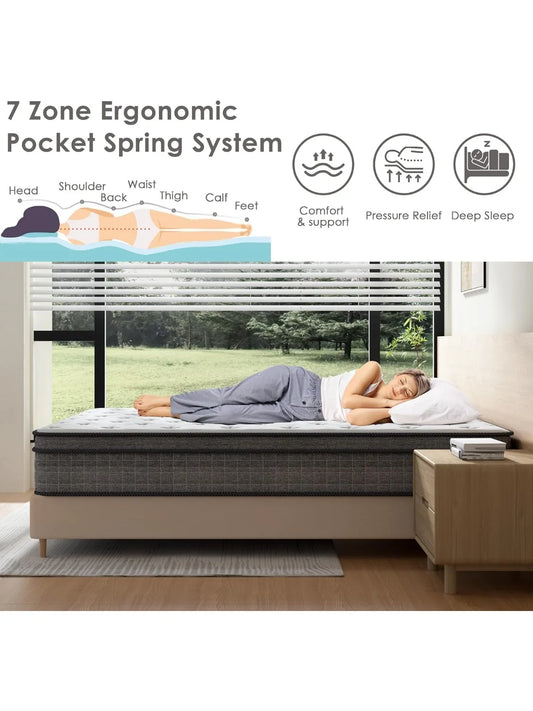 Gel Memory Foam Hybrid Mattress Pocket Coils Medium Firm Support