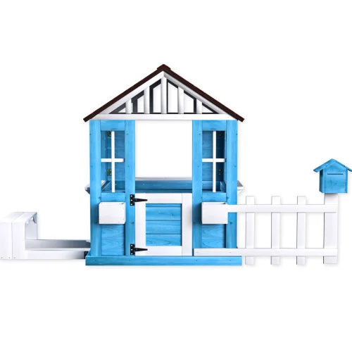 Wooden Kids Outdoor Playhouse With Picnic Bench And Flowerpots