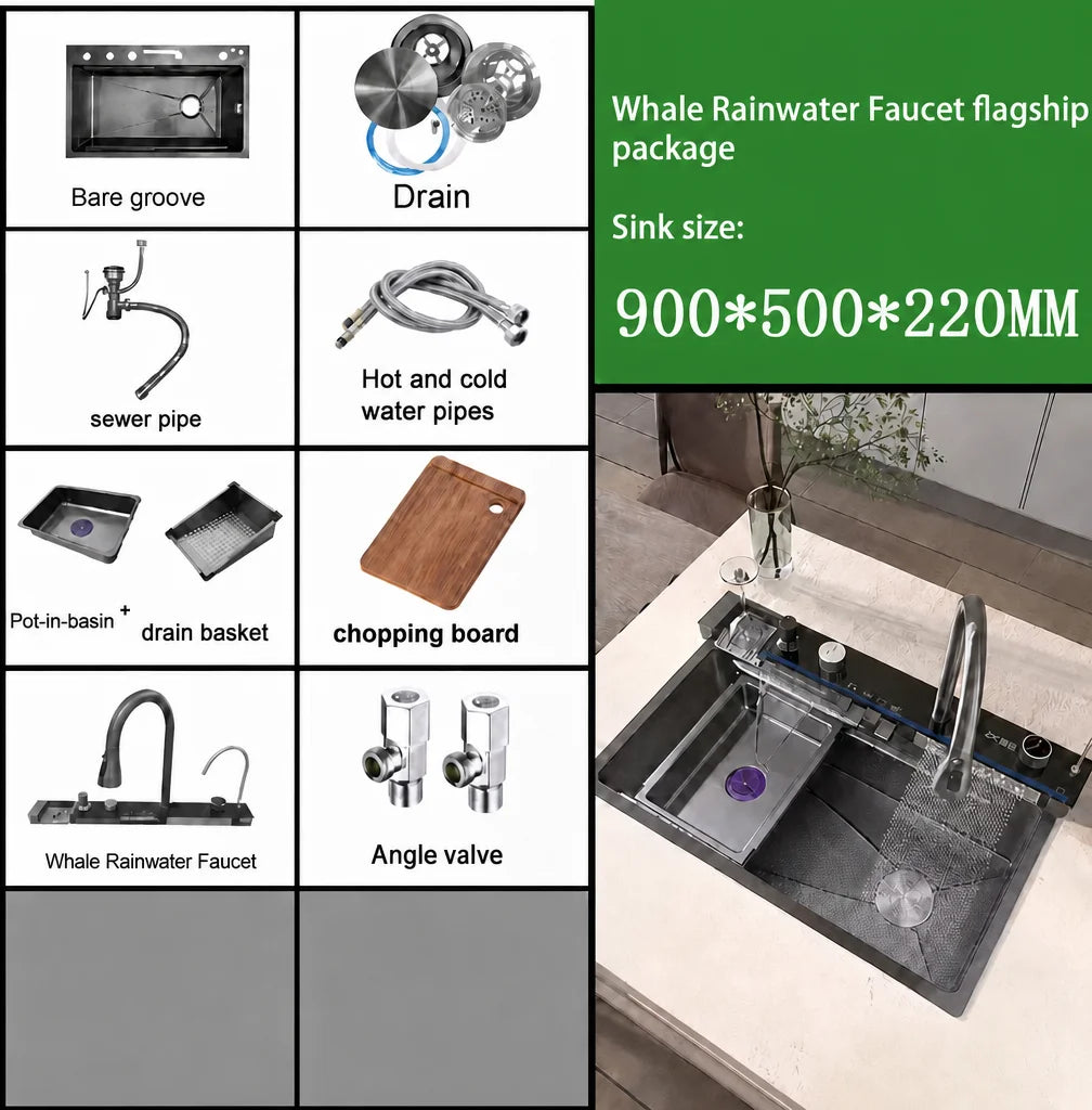 Nianronghua Stainless Steel Waterfall Kitchen Sink With Digital Display