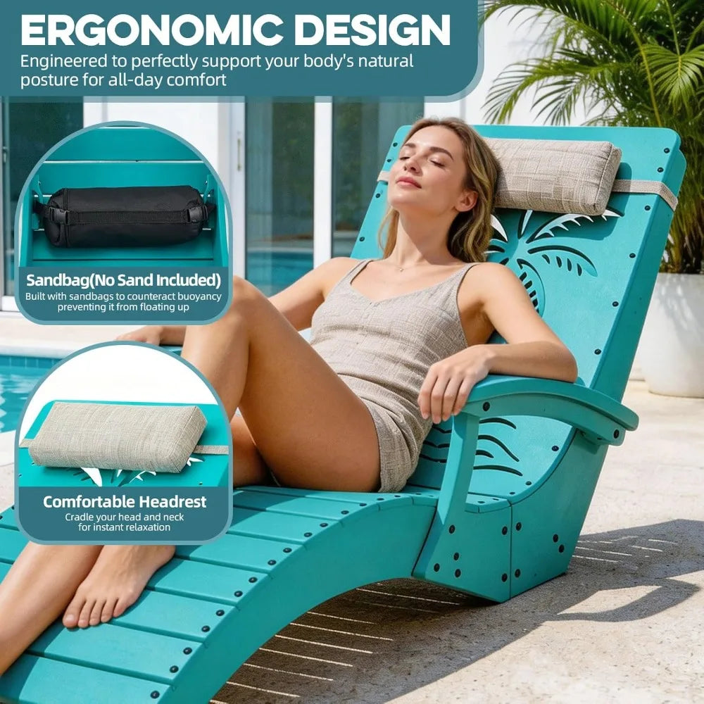 Pool Lounge Chairs Set Of 2 With Armrests Ergonomic Loungers
