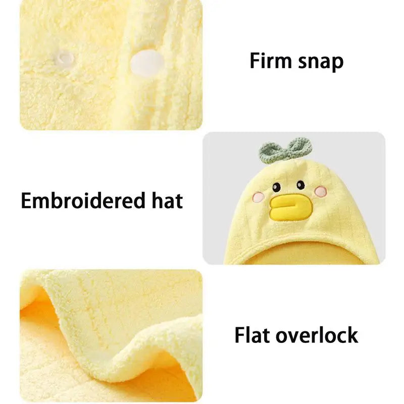Absorbent Kids Hooded Bath Towel With Secure Snap Closure