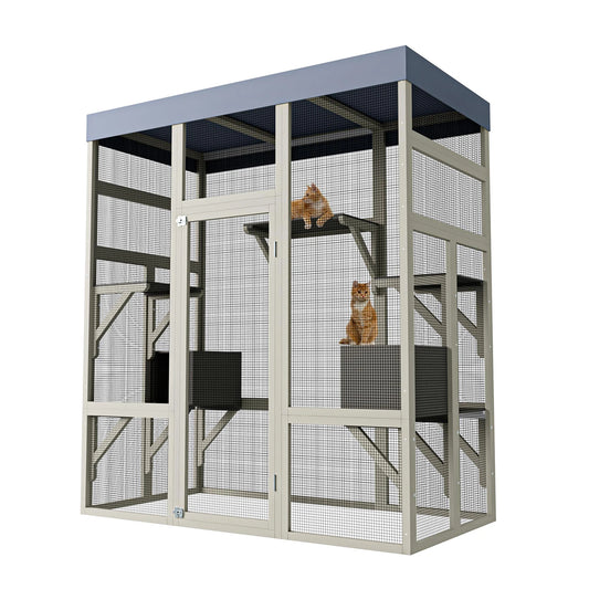 HiMISS Outdoor Wood Cat Enclosure With 5 Platforms Lockable Doors