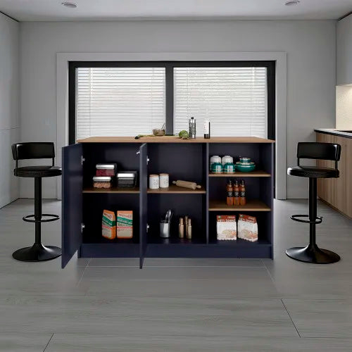 Solid Wood Kitchen Island Featuring Double Doors And Ample Shelving