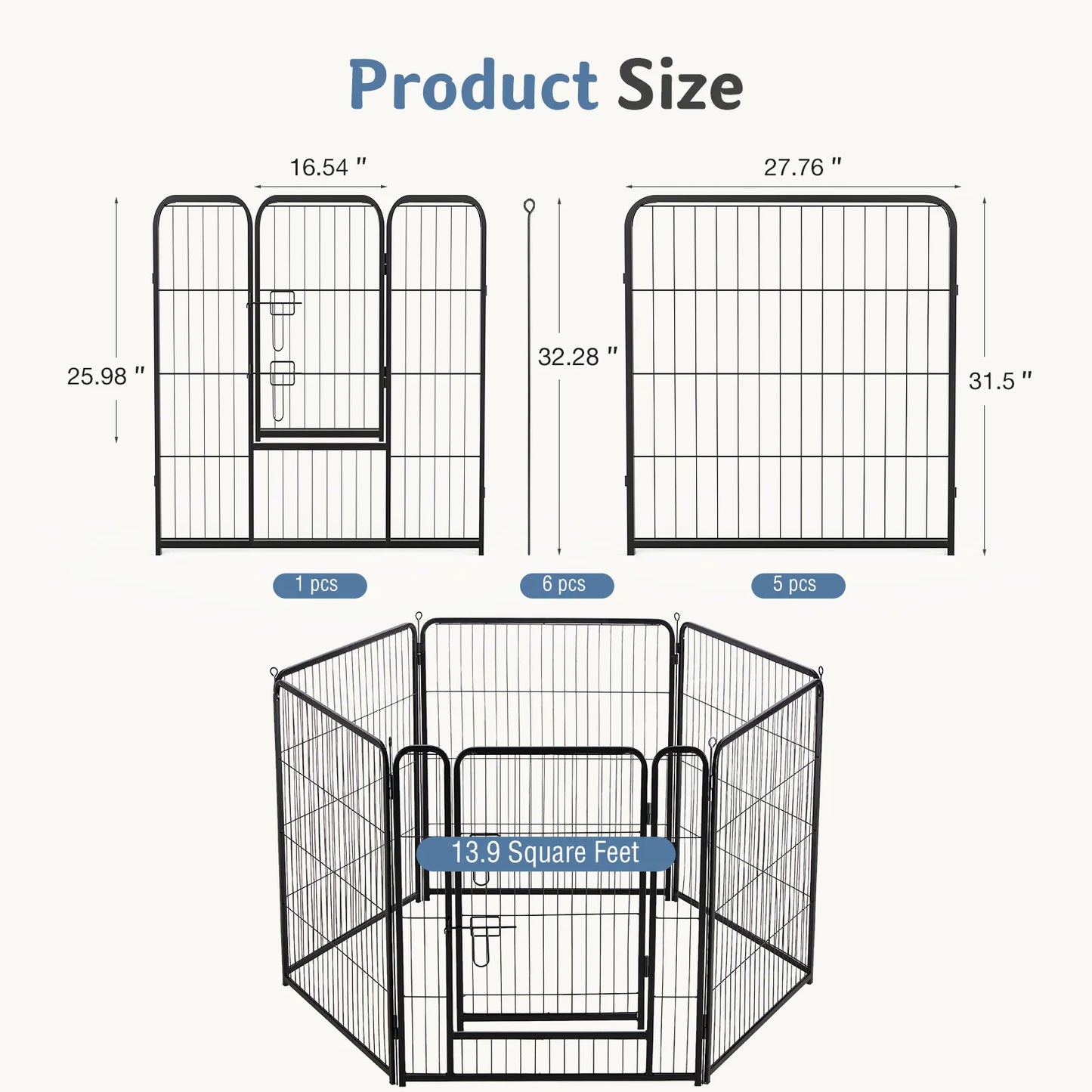 JHK 6-Panel Metal Dog Playpen For Indoor Outdoor Use