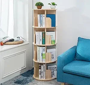DAFIFY Rotating Wooden Bookshelf 360 Display 4-Tier Floor Standing
