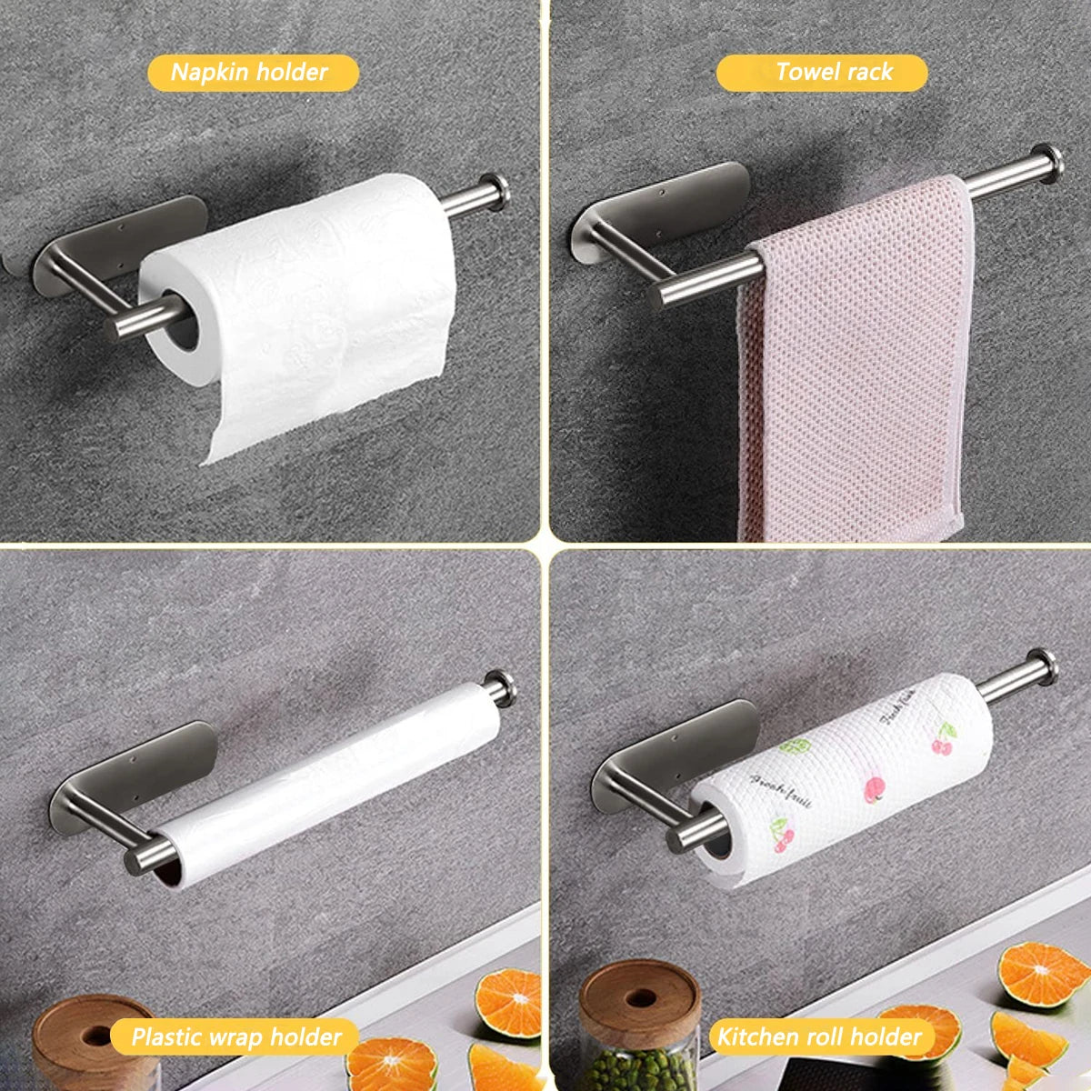 Metal Adhesive Paper Towel Holder For Kitchen Bathroom Storage