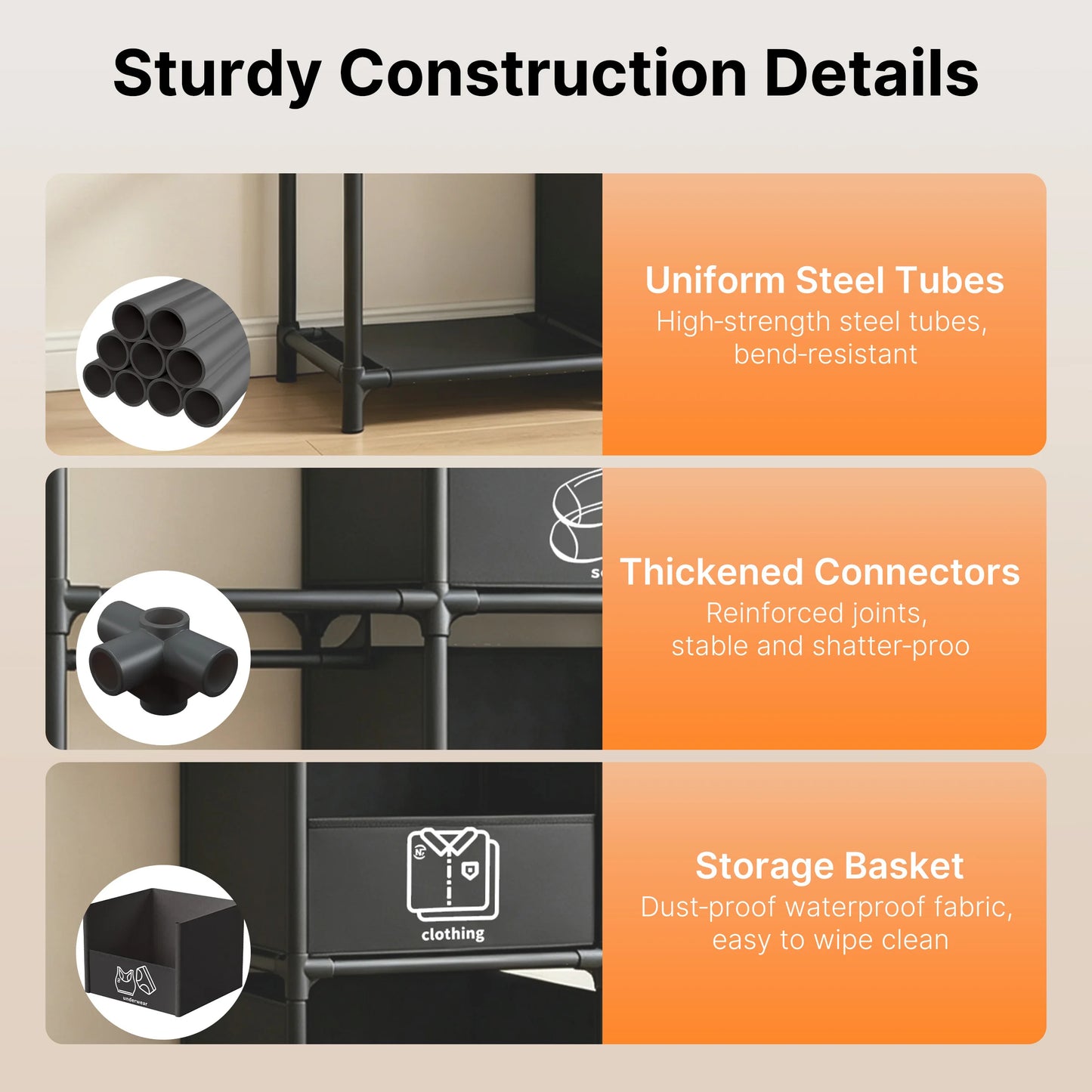 Heavy Duty Freestanding Metal Wardrobe Closet Storage Rack With Drawers