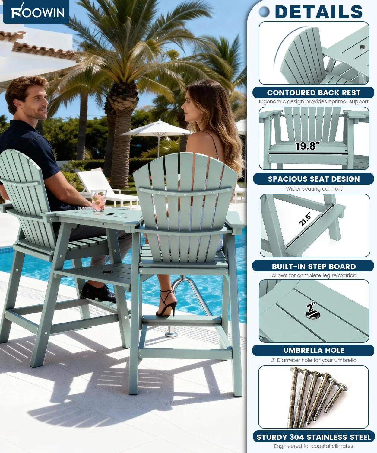 Tall Adirondack Chair Set Of Two With Bar Height Double Connecting Tray Outdoor
