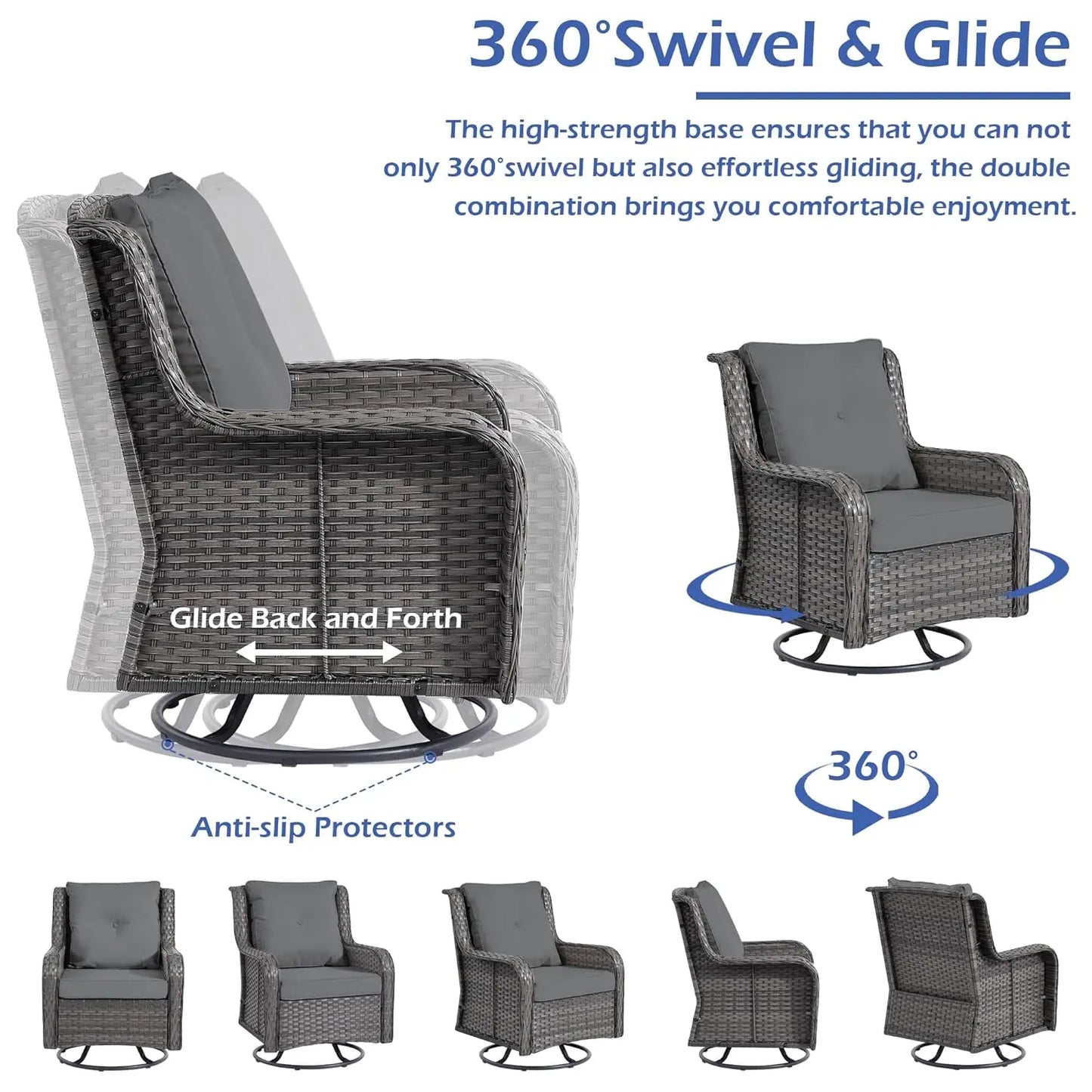 Wicker Patio Furniture Set With Swivel Rocking Chairs And Table