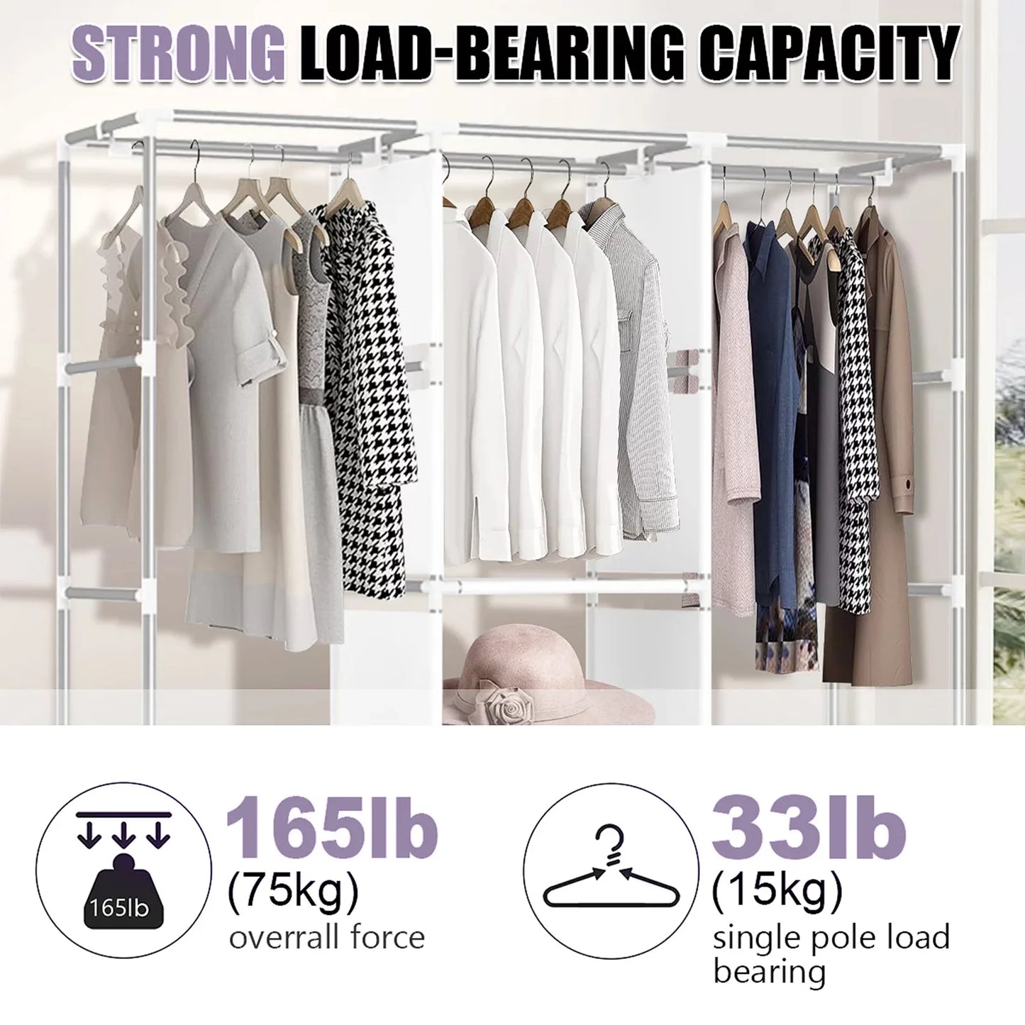 Portable Closet Storage Organizer With Hanging Rod And Fabric Cover
