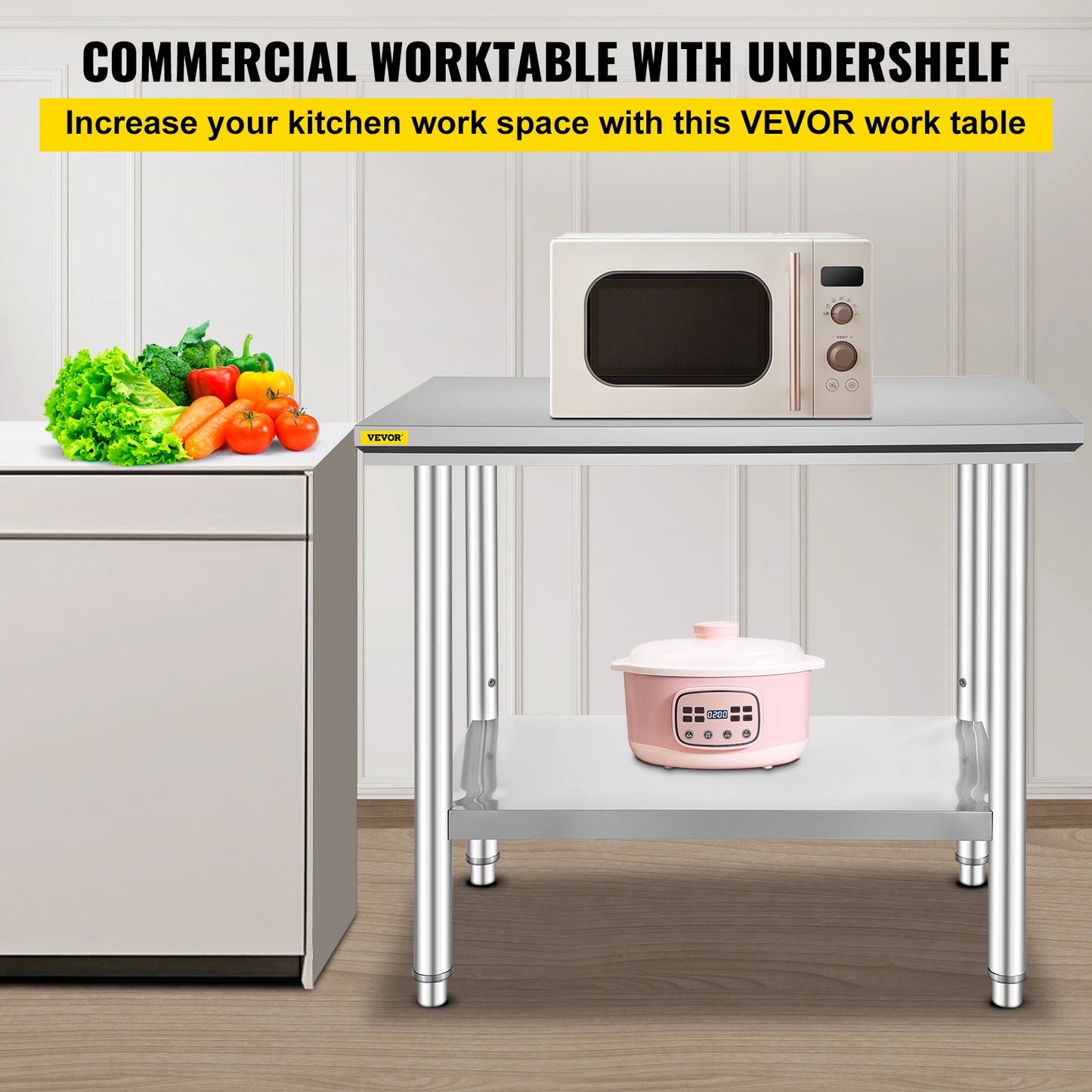 Commercial Kitchen Work Bench With Undershelf Stainless Steel 330LBS