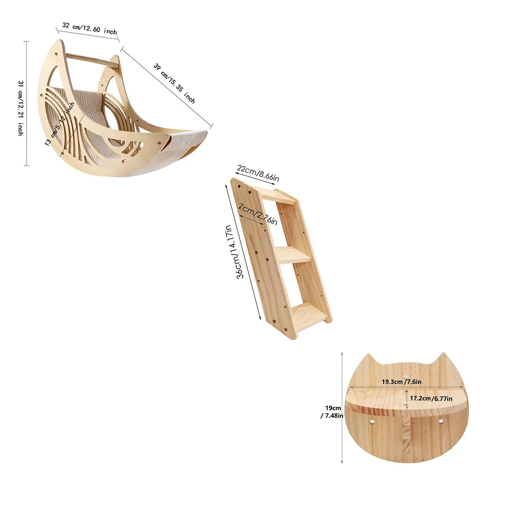 CWV Wall Mounted Cat Shelves With Moon Hammock Star Perches