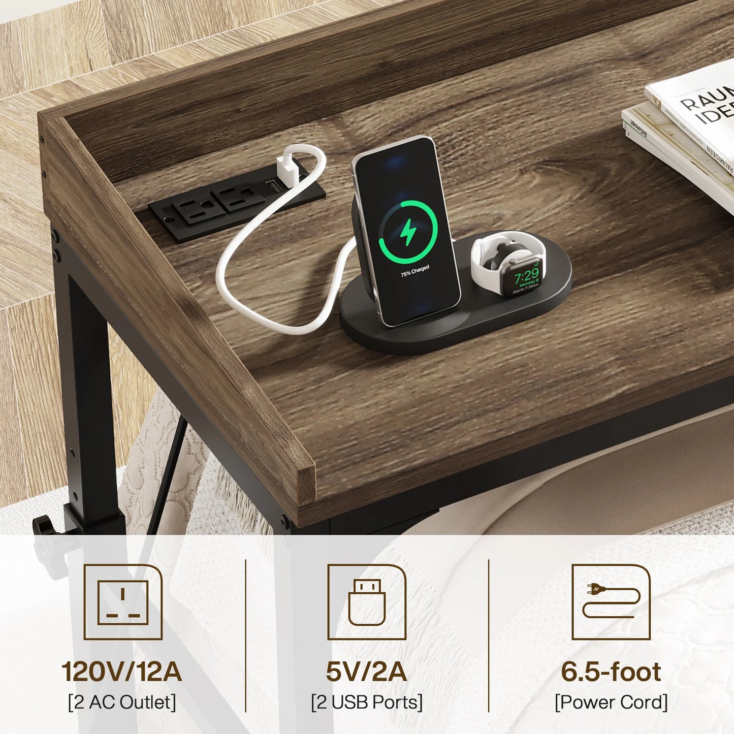 Tribesigns Overbed Table With Wheels And Adjustable Tilt Stand