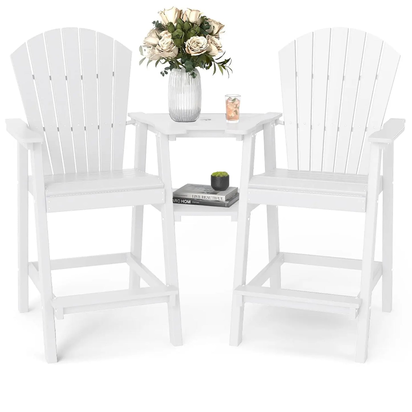 Tall Adirondack Chair Set Of Two With Bar Height Double Connecting Tray Outdoor