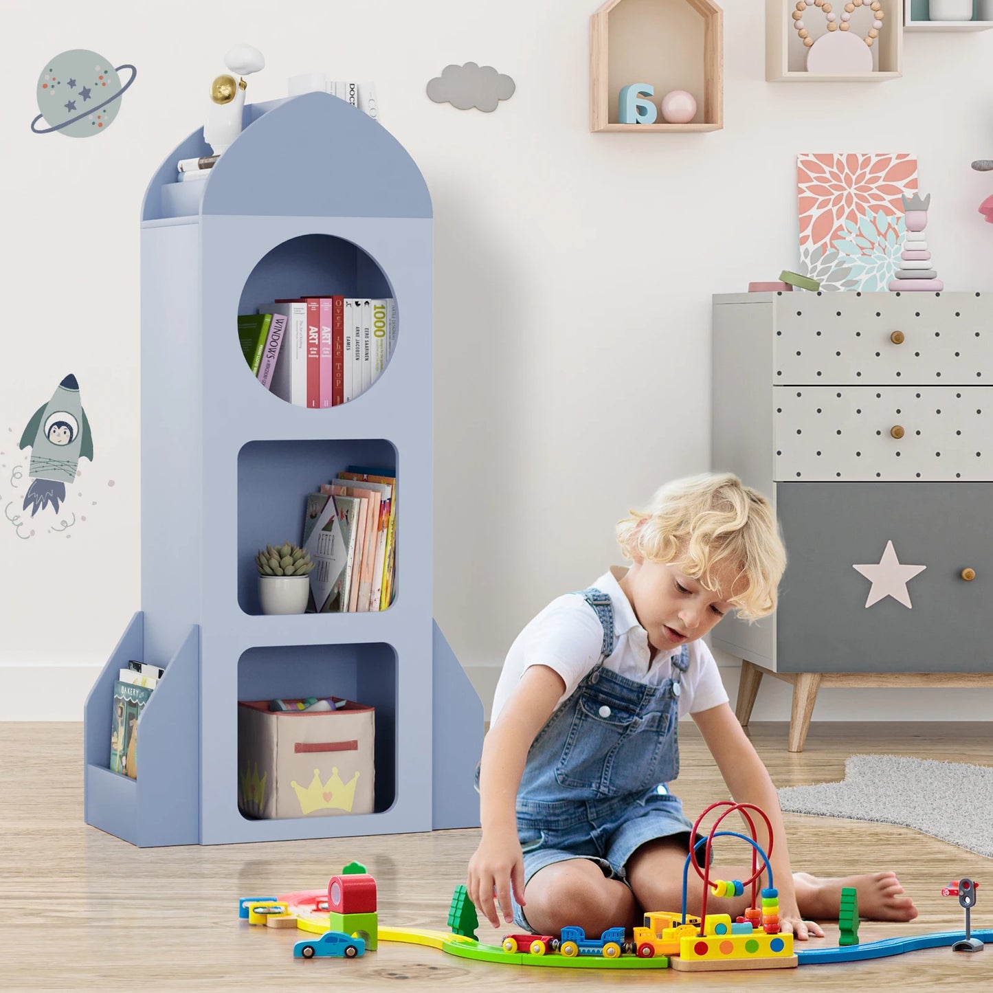 AuAg 3-Tier Rocket Baby Book Shelf And Toy Storage