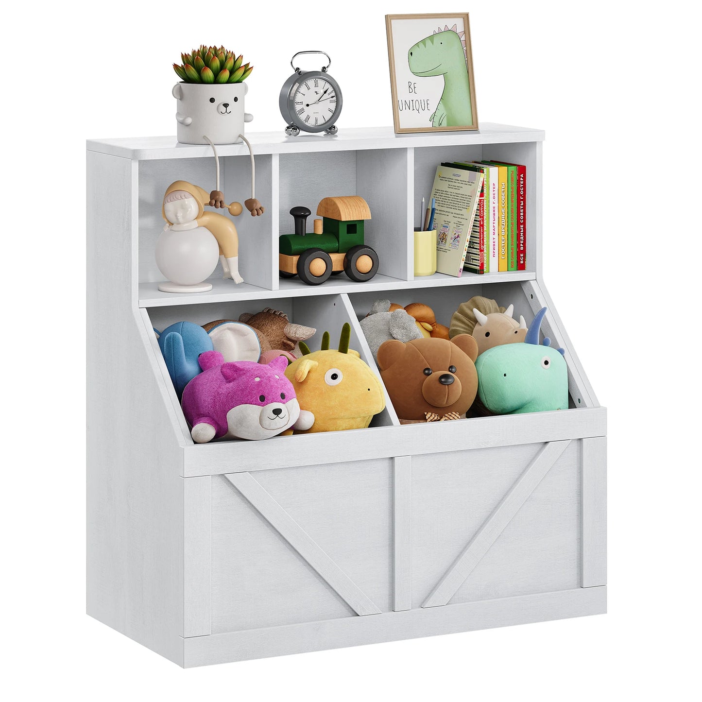 HobbyLane Kids Toy Storage Organizer With Bookshelf Anti Tip Cabinet