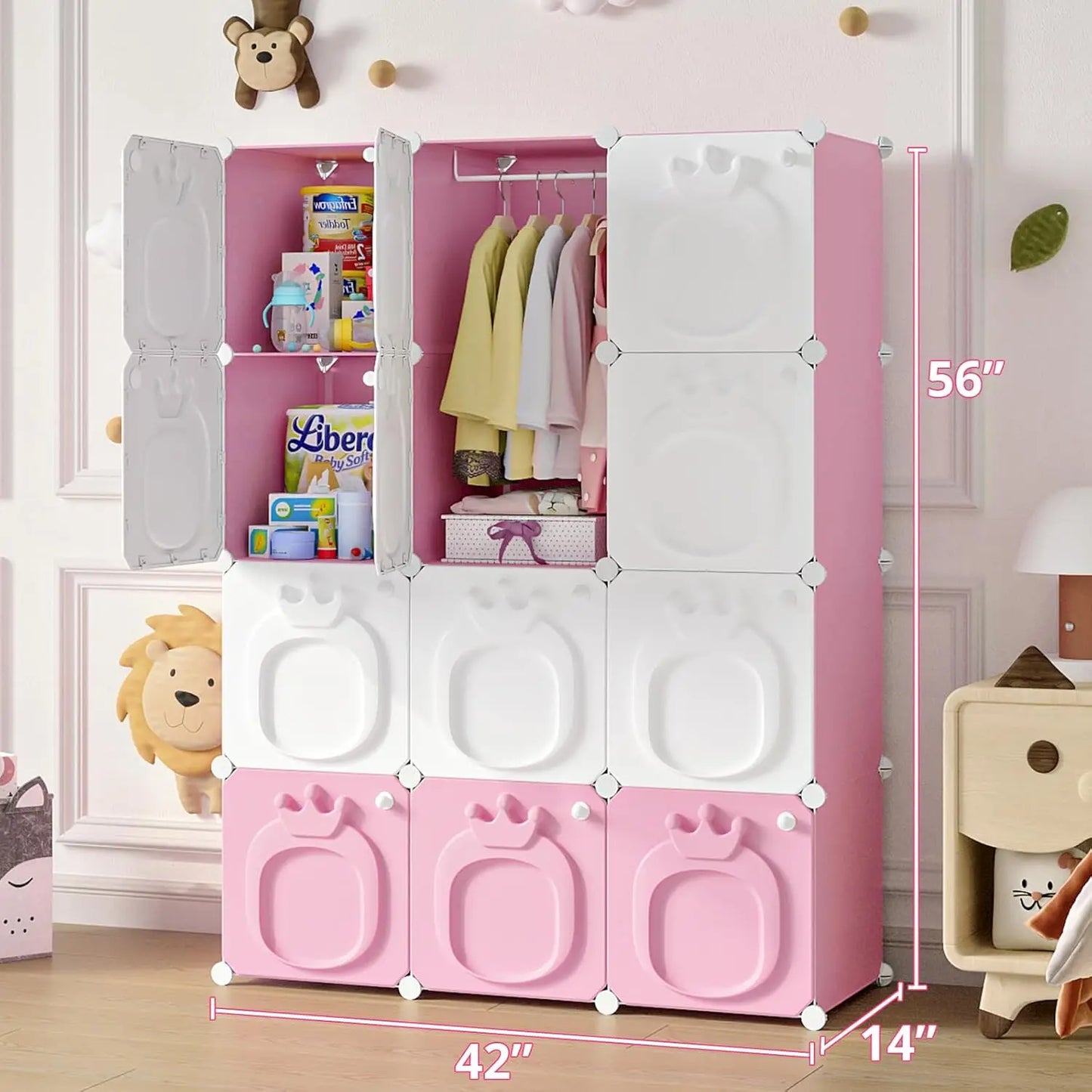 Wooden Kids Wardrobe Closet Cabinet With Door For Bedroom Storage